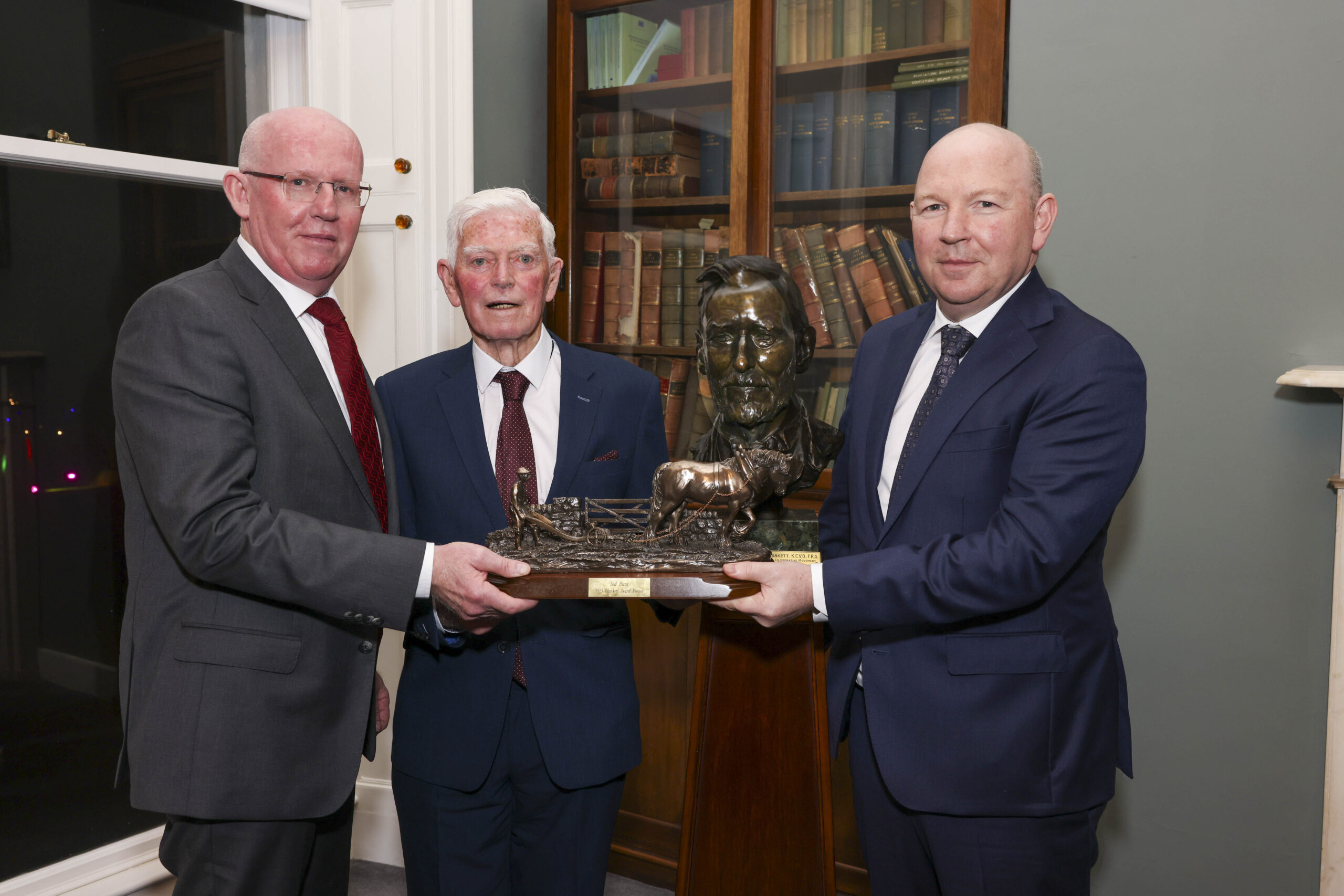 Ted Hunt (centre) with James O'Connor, Chairman (left) and Maurice Lyons, CEO, Golden Vale Marts Group.
